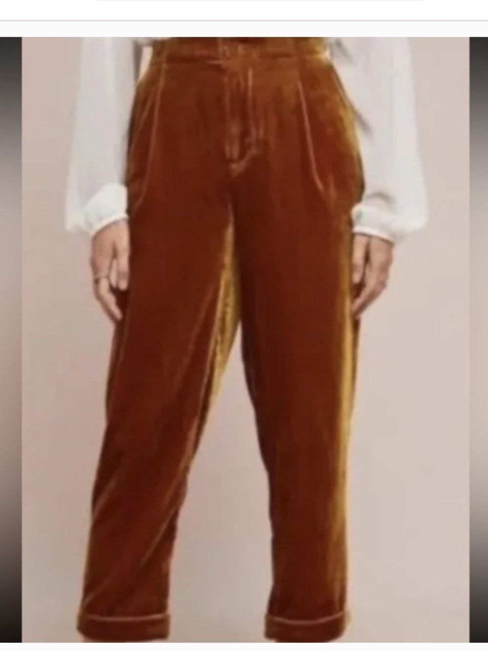 Anthropologie Ett Twa | Colia Gold Velvet Cropped Cuffed Trouser Pants XS
